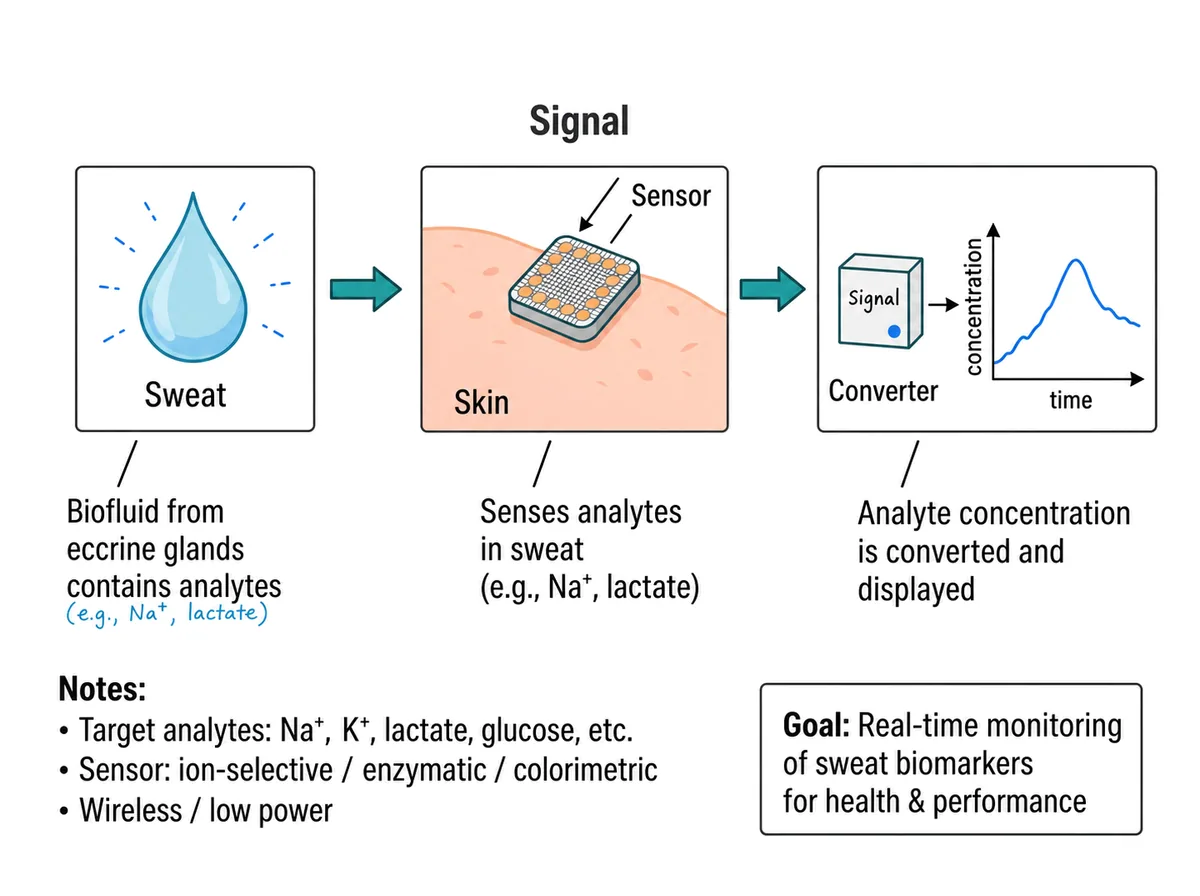 AI scientific figure draft of a wearable sweat sensor workflow